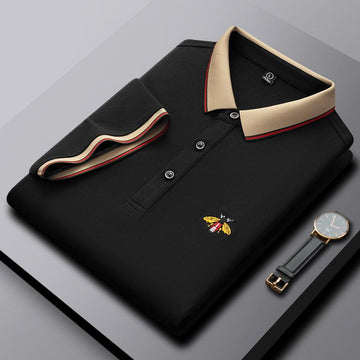 Men’s Premium Black Polo T-Shirt with Contrast Beige Collar & Embroidered Bee Logo