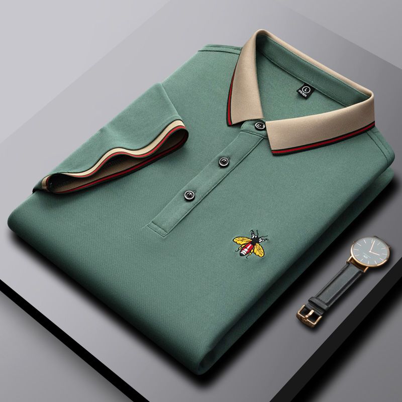 Men’s Premium Sage Green Polo T-Shirt with Contrast Collar & Embroidered Bee Logo