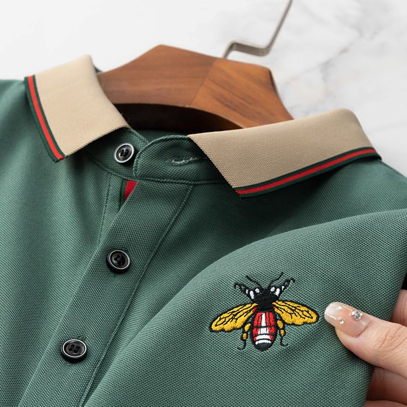Men’s Premium Sage Green Polo T-Shirt with Contrast Collar & Embroidered Bee Logo