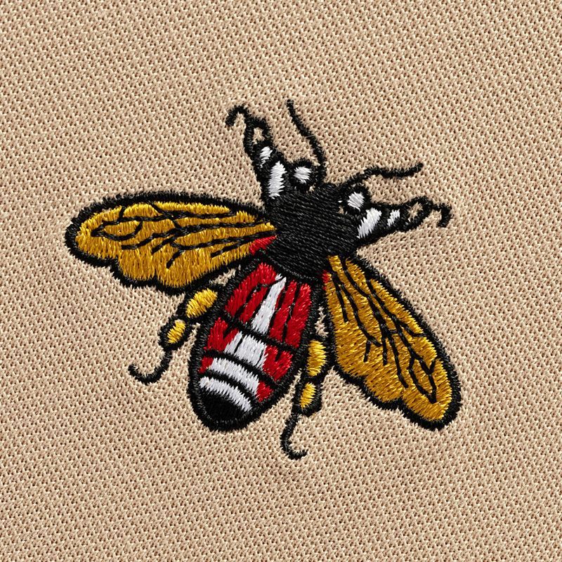 Men’s Premium Beige Polo T-Shirt with Striped Collar & Embroidered Bee Logo