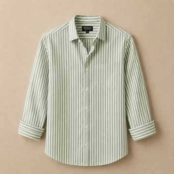 Men's Green & White Vertical Striped Cotton Casual Shirt