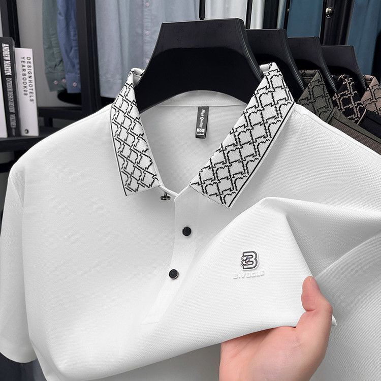 Luxury White Polo Shirt – Contrast Designer Collar