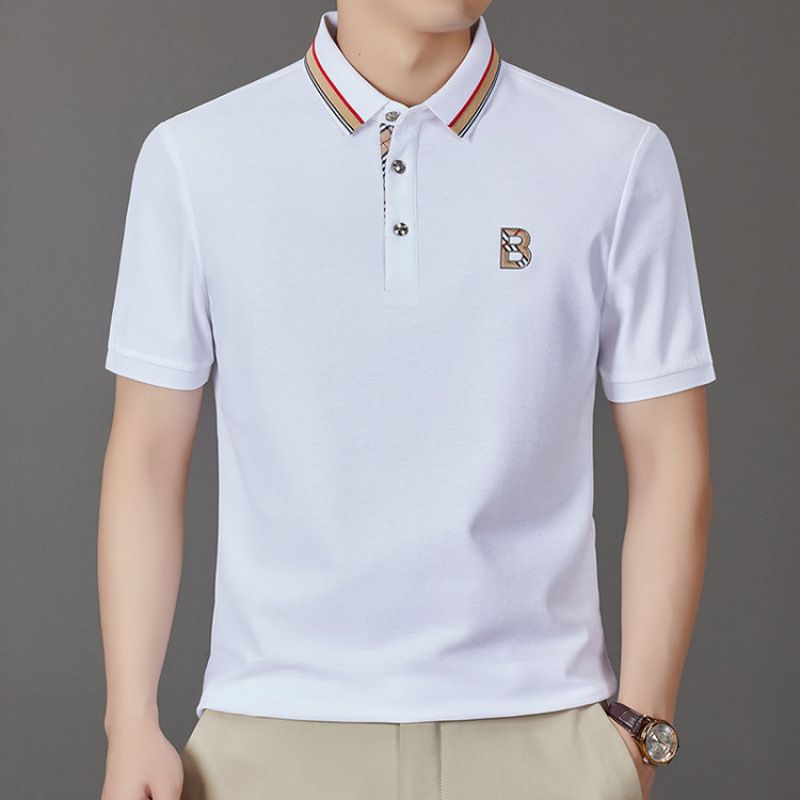 Men’s Premium White Polo T-Shirt with Contrast Collar & Embroidered Logo