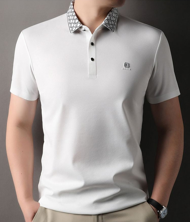 Luxury White Polo Shirt – Contrast Designer Collar