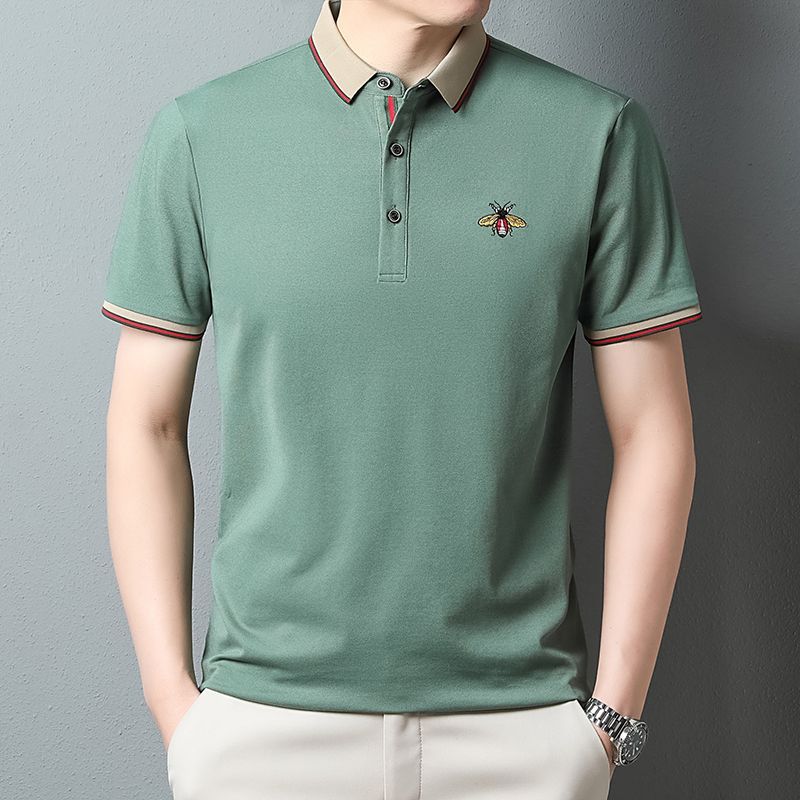Men’s Premium Sage Green Polo T-Shirt with Contrast Collar & Embroidered Bee Logo