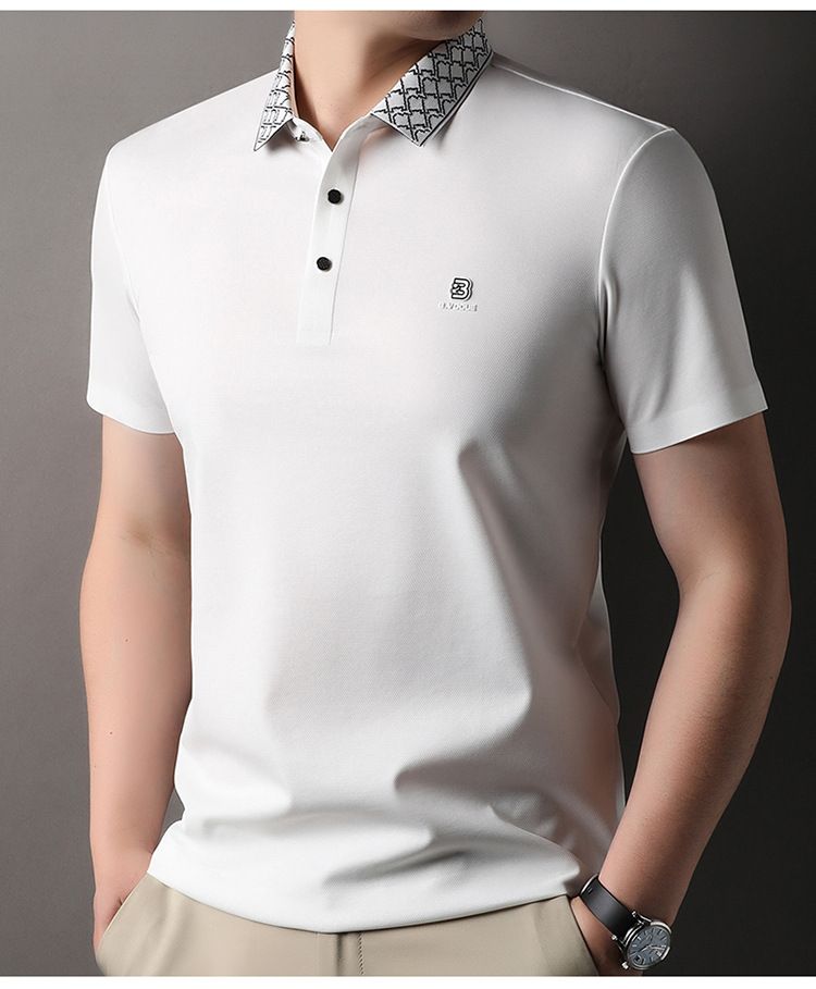 Luxury White Polo Shirt – Contrast Designer Collar
