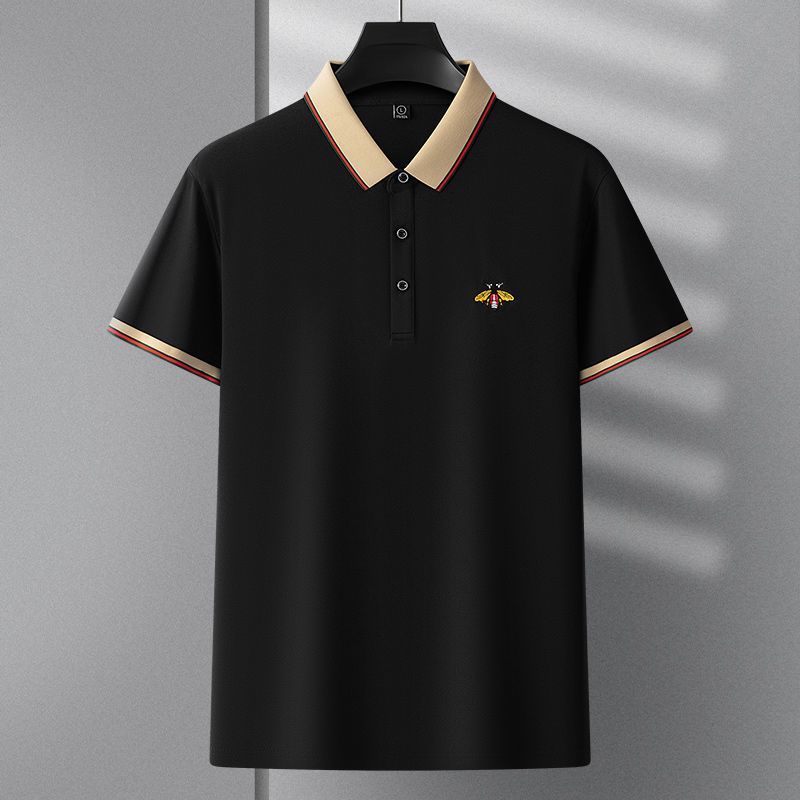 Men’s Premium Black Polo T-Shirt with Contrast Beige Collar & Embroidered Bee Logo