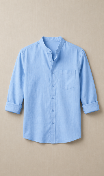 Premium Sky Blue Mandarin Collar Shirt for Men