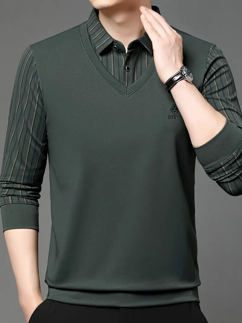 Modern V-Neck Layered Shirt for Refined Style