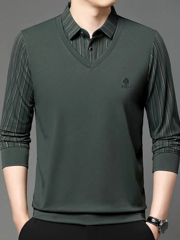 Modern V-Neck Layered Shirt for Refined Style