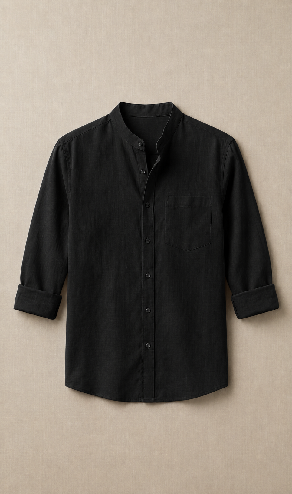 Menโs Black Mandarin Collar Shirt - Image 1