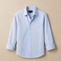 Men's Light Blue & White Vertical Striped Cotton Casual Shirt