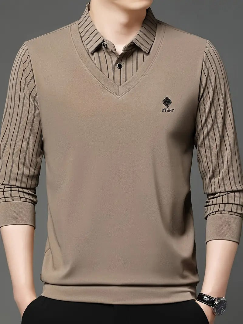 Taupe V-Neck Layered Shirt for Effortless Elegance