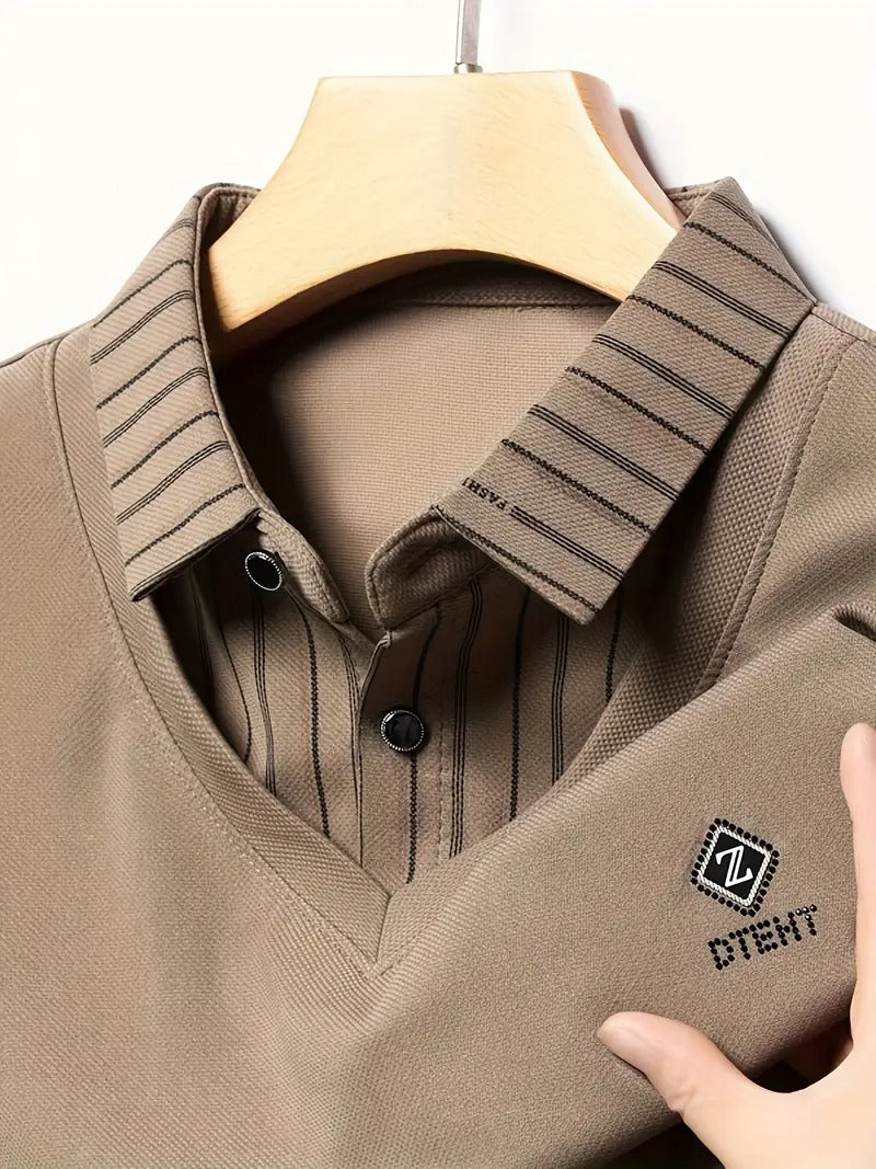 Taupe V-Neck Layered Shirt for Effortless Elegance