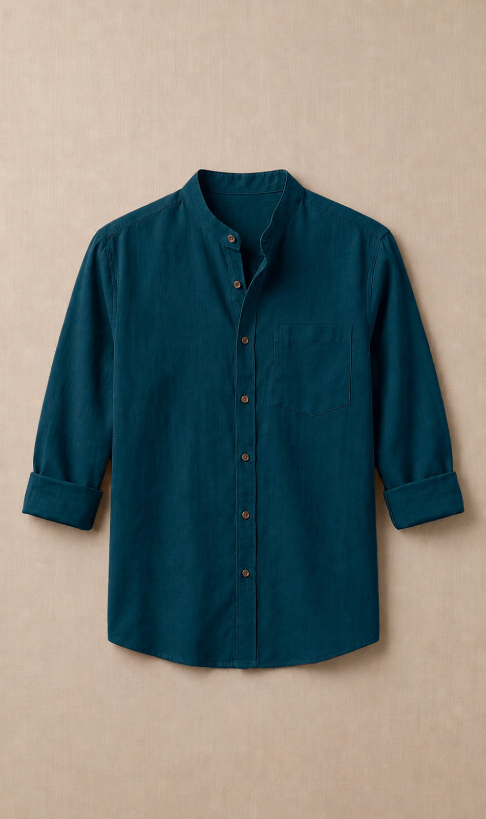 Men's Teal Mandarin Collar Cotton Shirt