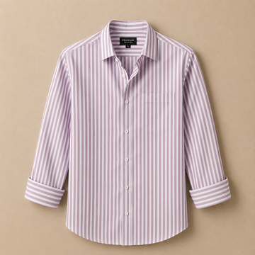 Men's purple & White Vertical Striped Cotton Casual Shirt