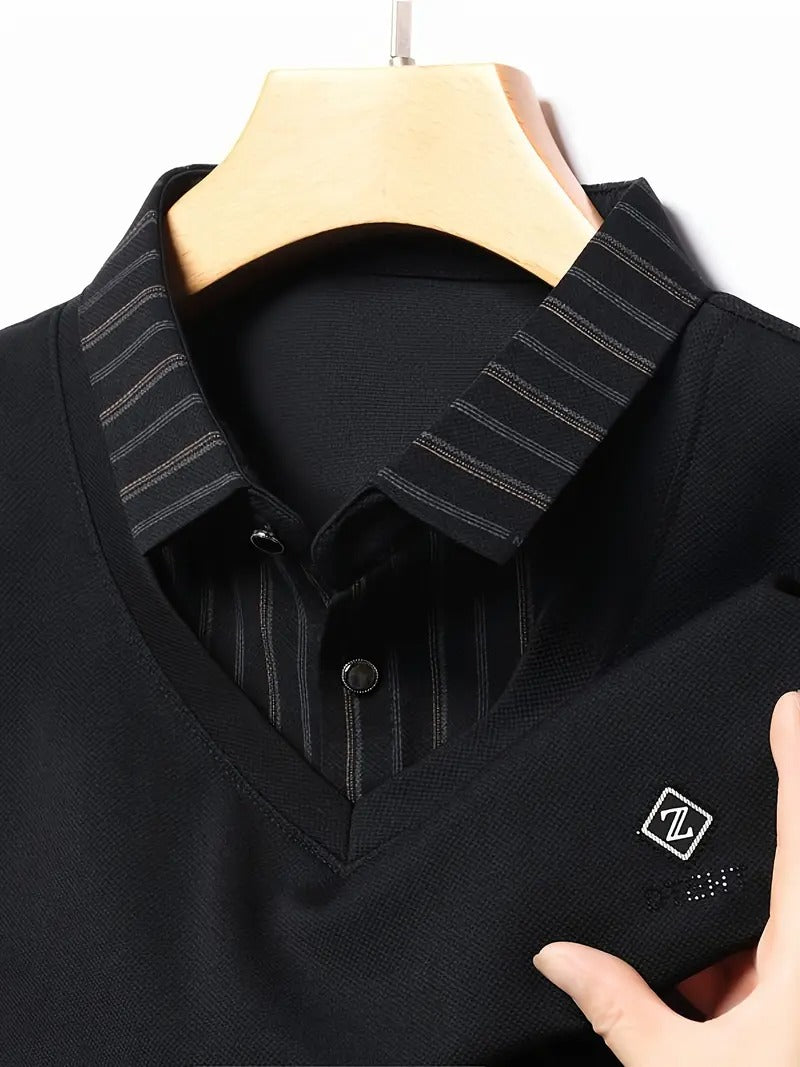 Black V-Neck Layered Shirt for a Sharp, Modern Look