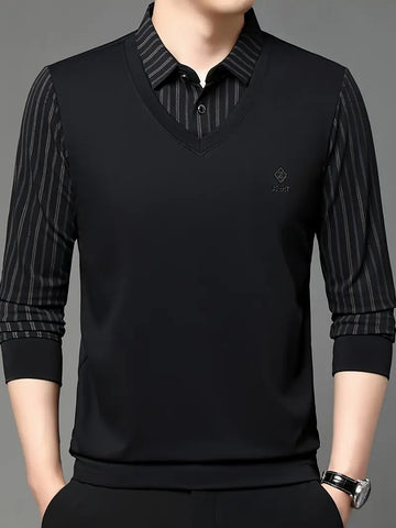 Black V-Neck Layered Shirt for a Sharp, Modern Look