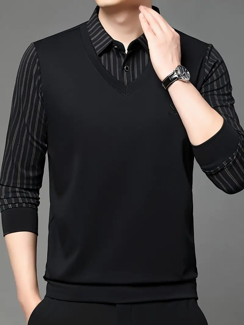 Black V-Neck Layered Shirt for a Sharp, Modern Look