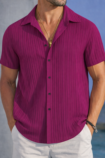 Men’s Melon Ribbed Textured Casual Shirt – Premium Resort Collar Summer Shirt