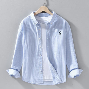 Men’s Premium Light Blue Striped Cotton Shirt – Casual Slim Fit Button-Down