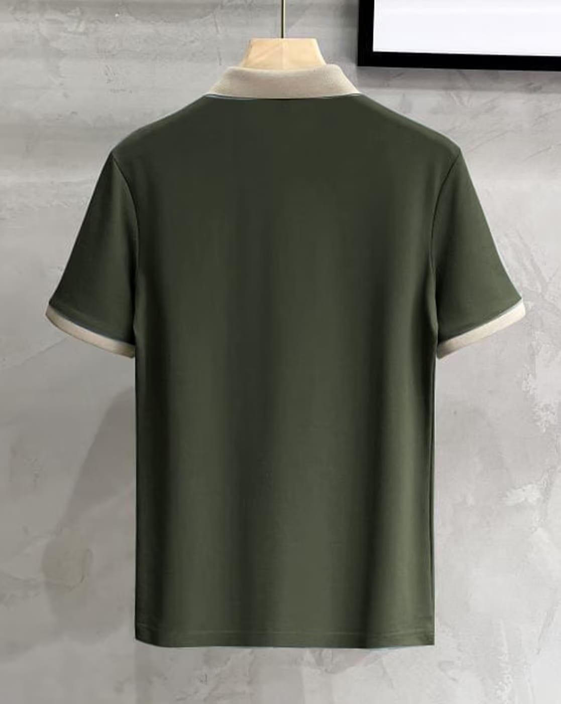 Men’s Olive Green Polo T-Shirt with Beige Collar – Premium Contrast Design Casual Wear