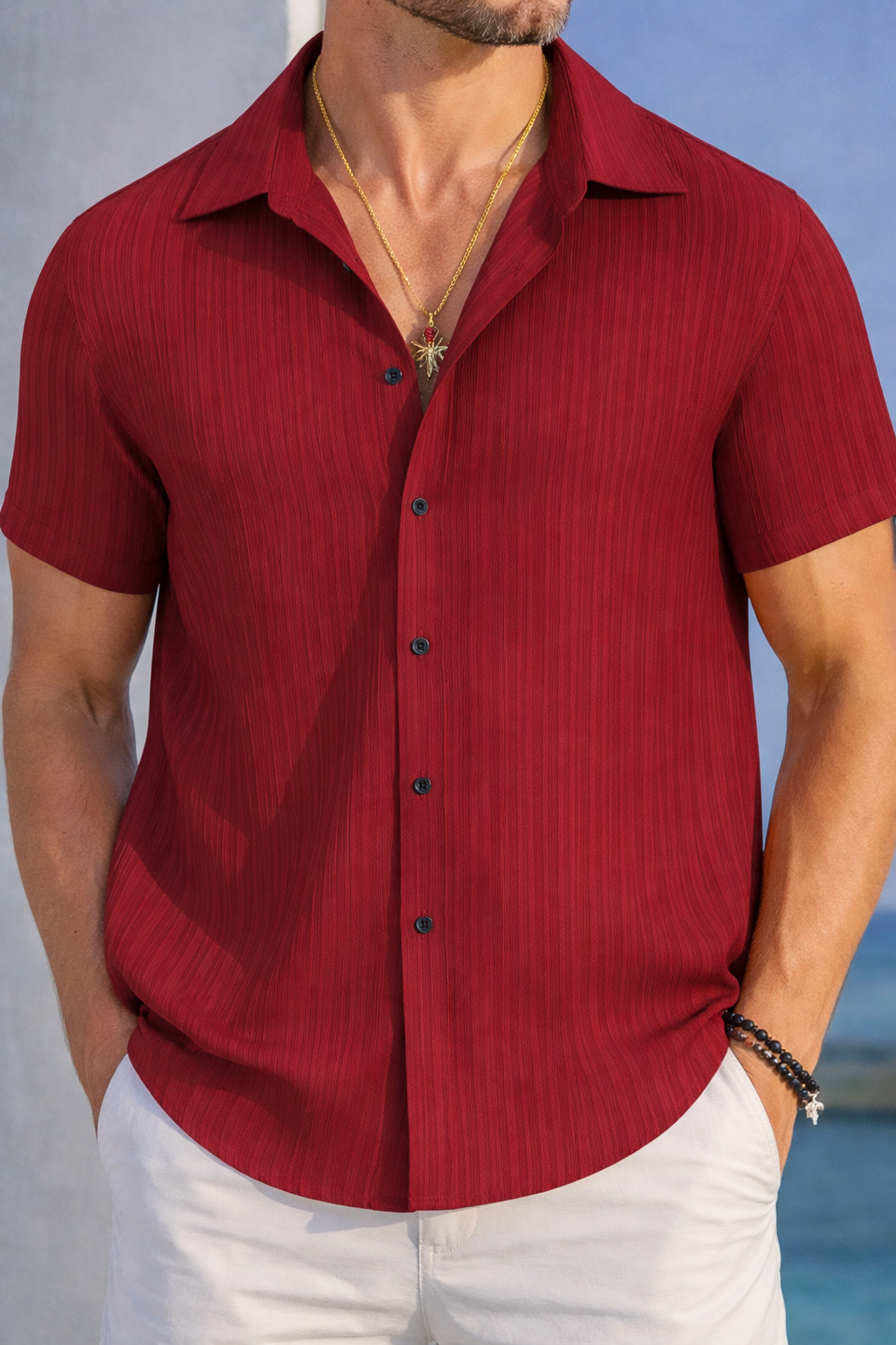 Breathable Textured Short Sleeve Shirt for Men – Summer Casual Style