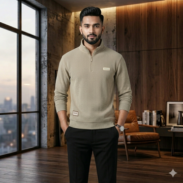 Minimalist Half-Zip Ribbed Fleece Pullover – Unisex Winter Sweatshirt