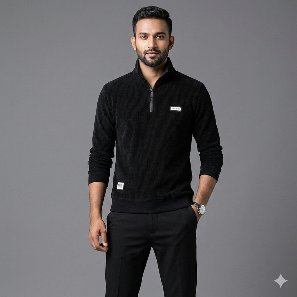 Minimalist Half-Zip Ribbed Fleece Pullover – Unisex Winter Sweatshirt