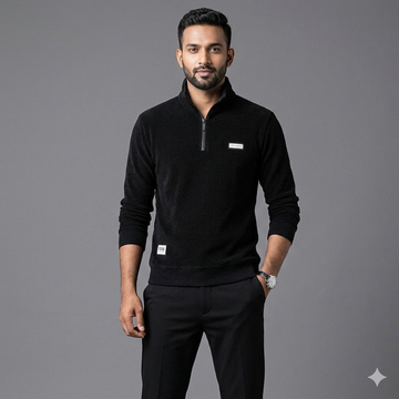 Minimalist Half-Zip Ribbed Fleece Pullover – Unisex Winter Sweatshirt