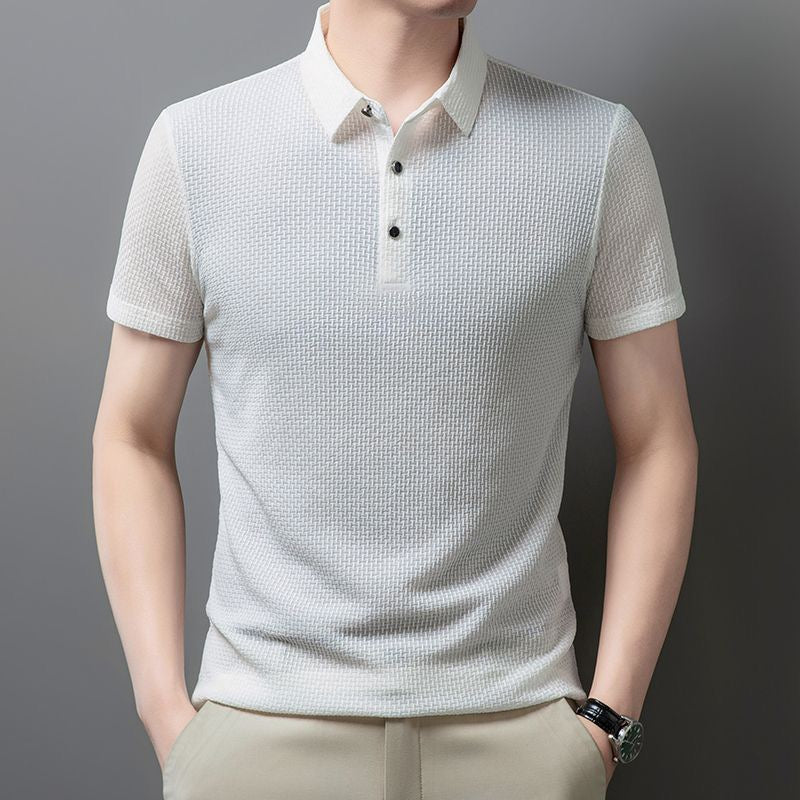 Men’s Premium Textured White Polo Shirt – Elegant Smart Casual T-Shirt