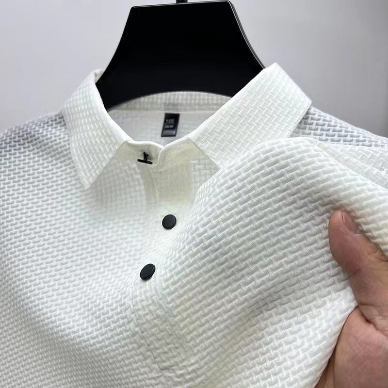 Men’s Premium Textured White Polo Shirt – Elegant Smart Casual T-Shirt