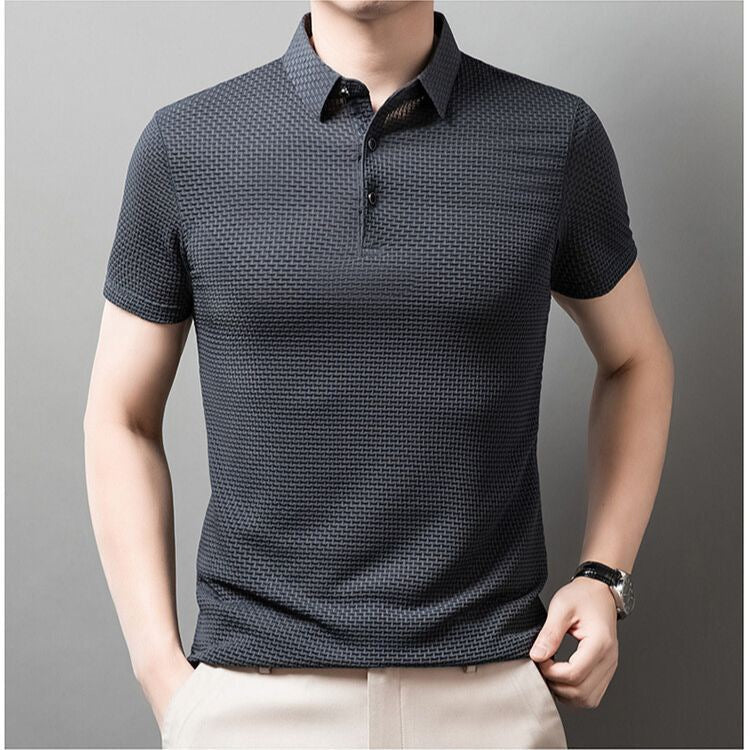 Men’s Premium Textured Dark Grey Polo Shirt – Modern Casual Smart Fit T-Shirt