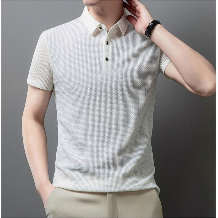 Men’s Premium Textured White Polo Shirt – Elegant Smart Casual T-Shirt