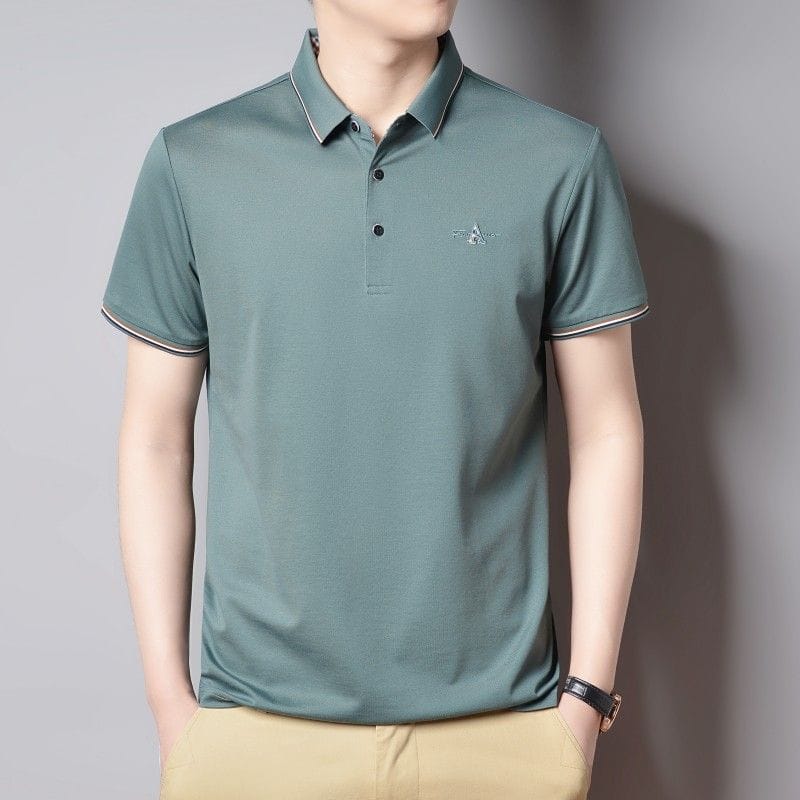 Men’s Premium Sage Green Polo T-Shirt with Contrast Trim & Embroidered Logo