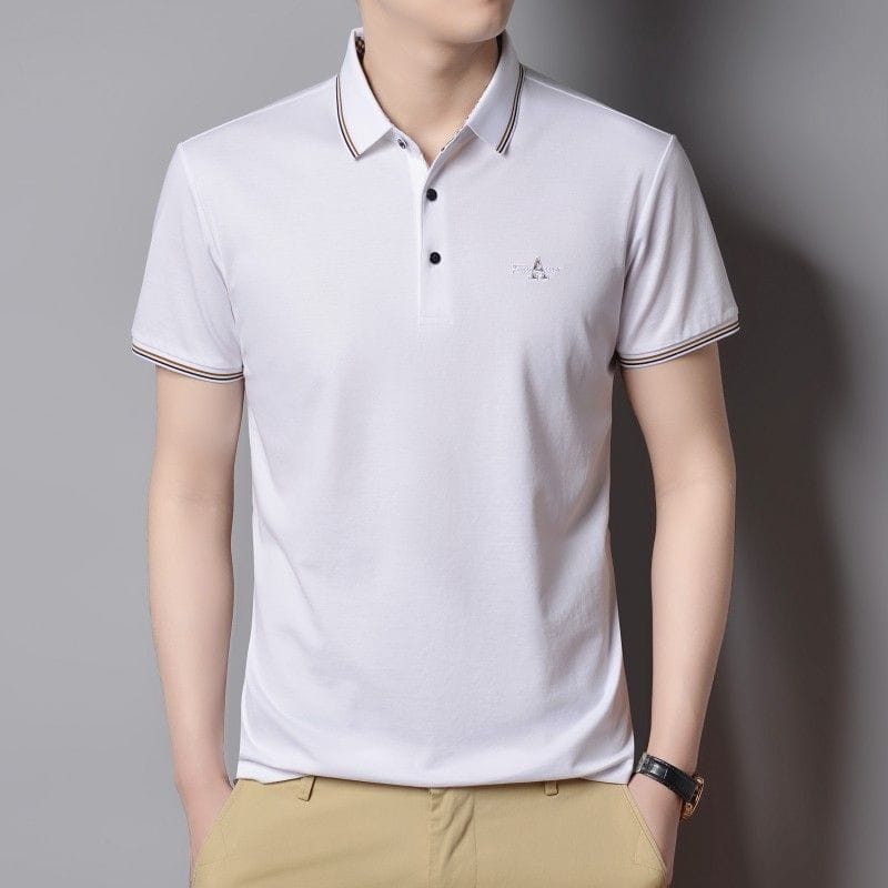 Men’s Premium White Polo T-Shirt with Contrast Collar & Embroidered Logo