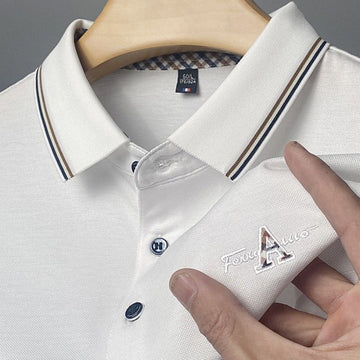 Men’s Premium White Polo T-Shirt with Contrast Collar & Embroidered Logo