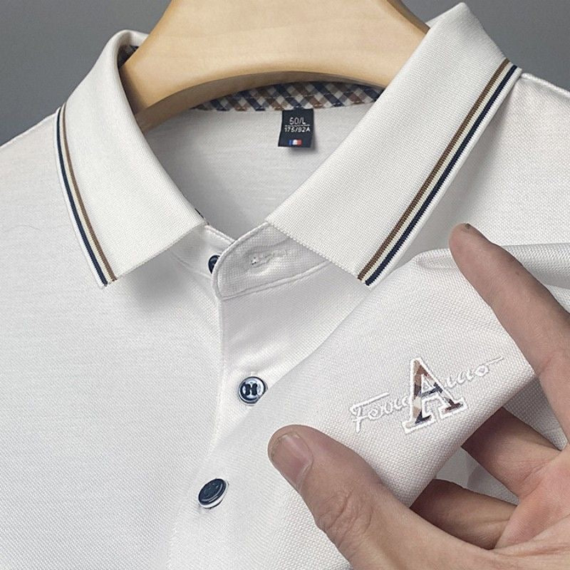 Men’s Premium White Polo T-Shirt with Contrast Collar & Embroidered Logo
