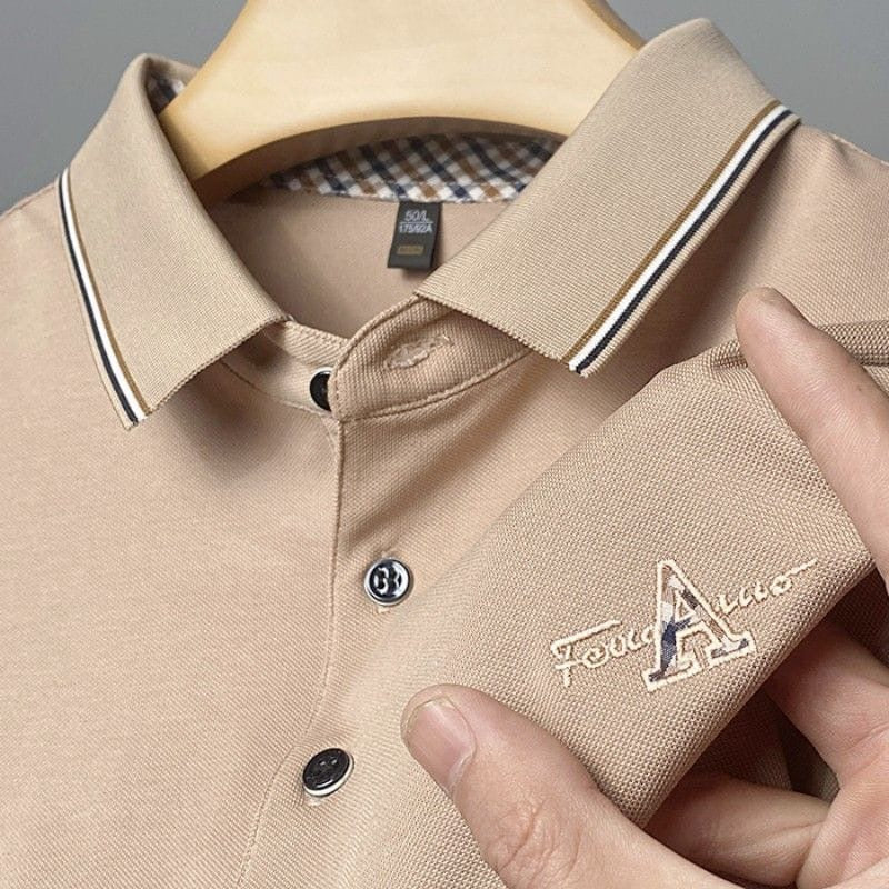 Men’s Premium Beige Polo T-Shirt with Contrast Trim & Embroidered Logo