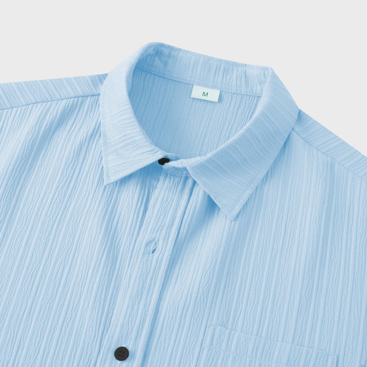 Men’s Sky Blue Ribbed Textured Shirt – Lightweight Summer Resort Shirt