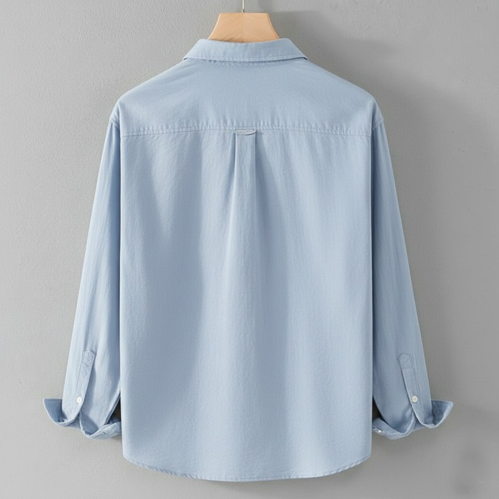 Light Blue Comfort Shirt with Minimal Bird Embroidery