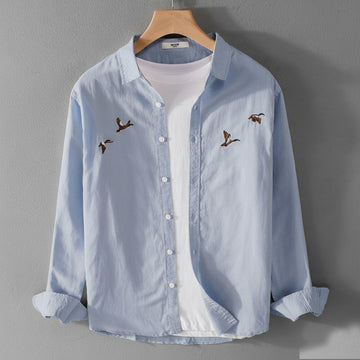 Light Ice Blue Shirt with Signature Bird Embroidery