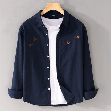 Navy Blue Shirt with Signature Bird Embroidery