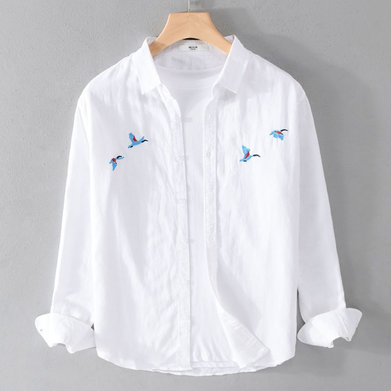 Pure White Shirt with Subtle Bird Embroidery